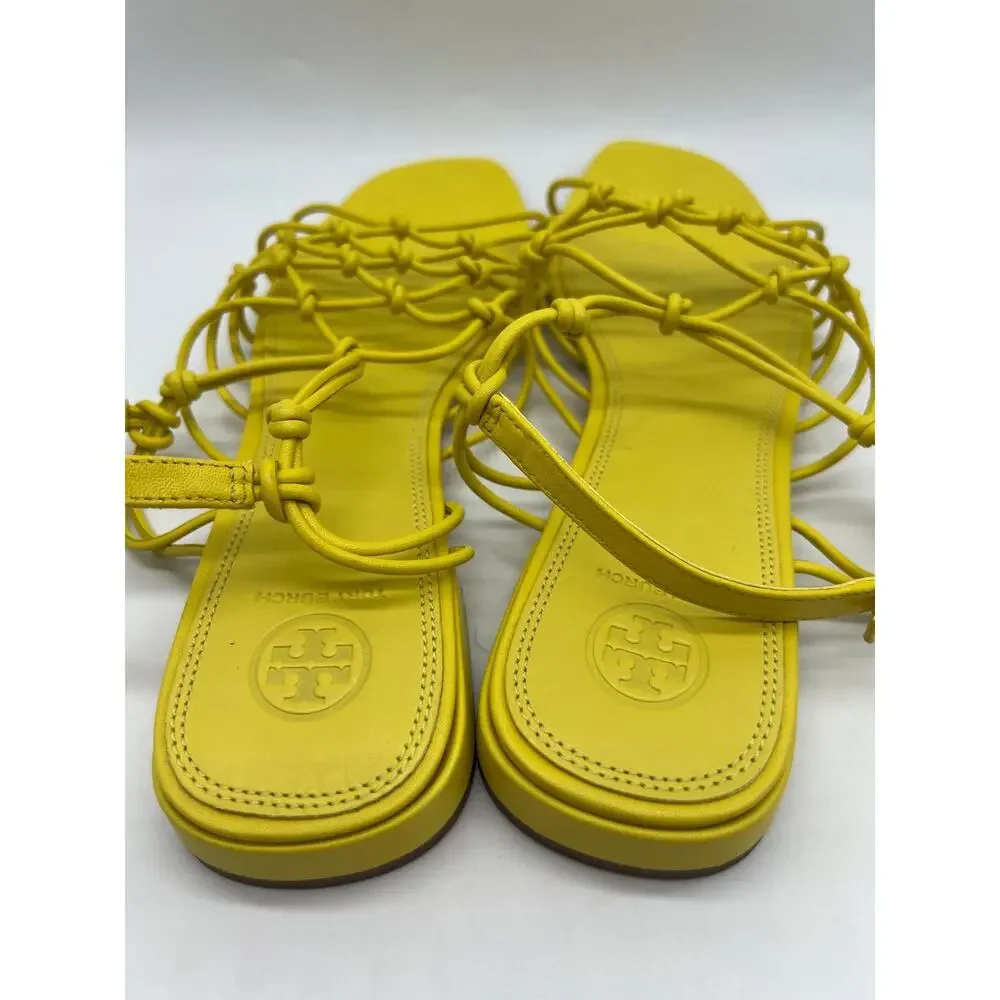 Tory Burch Barley There Knotted Flat Calendula Leather Sandals Size 10.5 NEW